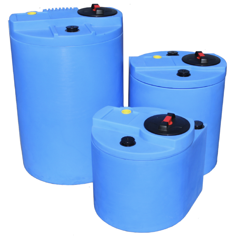 Image of 3 blue containment tanks.
